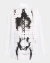Jean Paul Gaultier White Cotton Shirt With Skeleton Print Front And Back In 0100-whiteblack