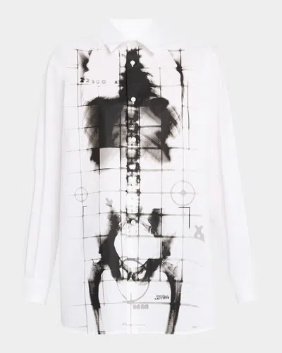 Jean Paul Gaultier Squeletor-print Cotton Poplin Shirt In 0100-whiteblack