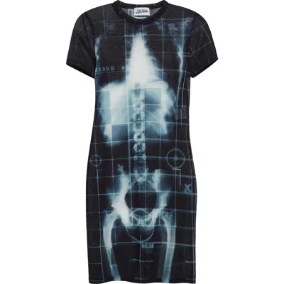 Jean Paul Gaultier Squeletor Print Mesh T-shirt Dress In Black/navy/light Blue