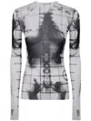 Jean Paul Gaultier Mesh Crew Neck "squeletor" Printed Top In White
