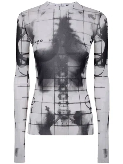Jean Paul Gaultier Mesh Crew Neck "squeletor" Printed Top In Multi