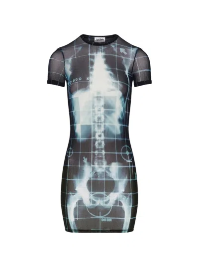 Jean Paul Gaultier Squeletor Printed Mesh Short Dress Black