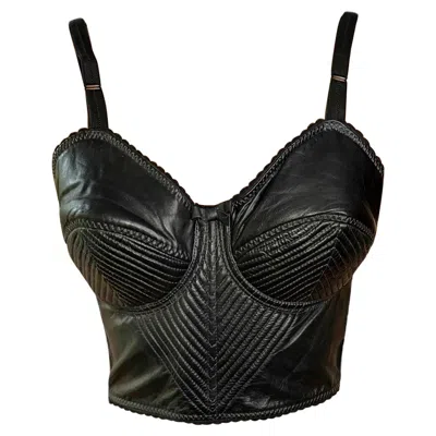 Pre-owned Jean Paul Gaultier S/s 1987 Vintage Bustier Cone Bra Leather Black Crop Top