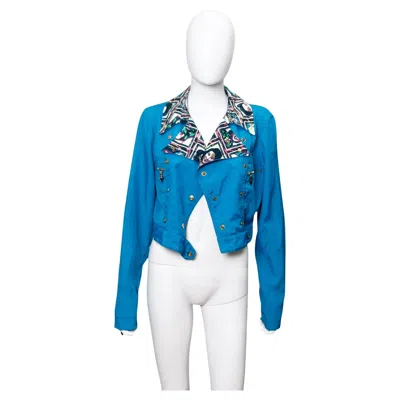 Pre-owned Jean Paul Gaultier S/s 1996 Biker Blue "faces" Jacket