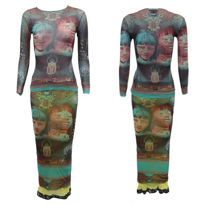 Pre-owned Jean Paul Gaultier S/s 1997 Natalie Portman Multicolor Printed Two-piece Set In Gray