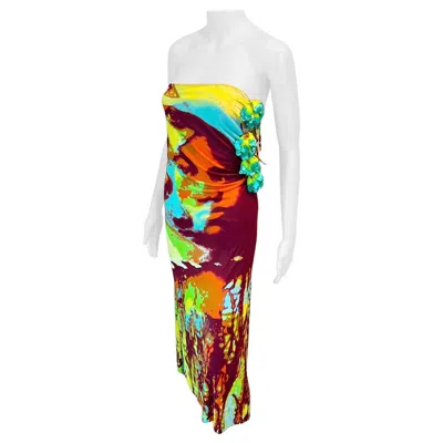 Pre-owned Jean Paul Gaultier S/s 2000 Embellished Psychedelic Print Maxi Skirt Dress In Sand