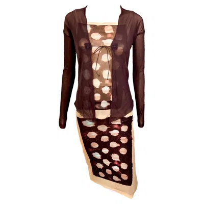 Pre-owned Jean Paul Gaultier S/s 2001 Sheer Polka Dot Cardigan Top And Skirt 3 Piece Set In Black