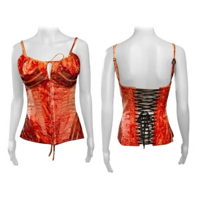 Pre-owned Jean Paul Gaultier S/s 2008 Corset Bustier Silk Blouse Top In Sand