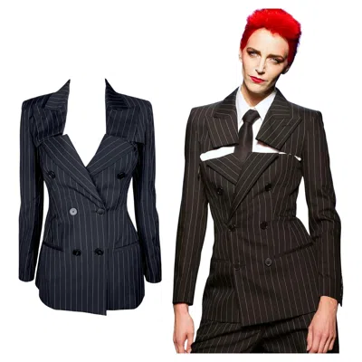 Pre-owned Jean Paul Gaultier S/s 2013 Detachable Corseted Striped Blazer In Black
