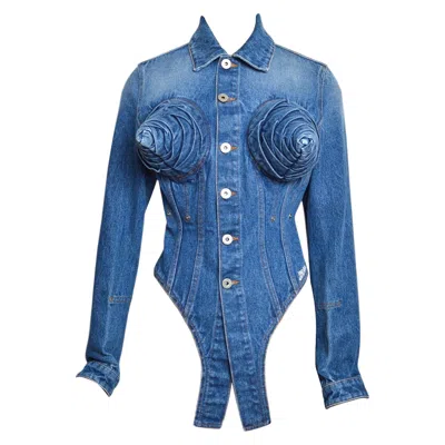 Pre-owned Jean Paul Gaultier S/s 2025 Sample Avant Guard Cone Bra Denim Jacket In Blue
