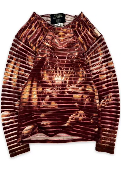 Pre-owned Jean Paul Gaultier Ss01  Satantattoo Mesh Long Sleeve Shirt In Burgandy