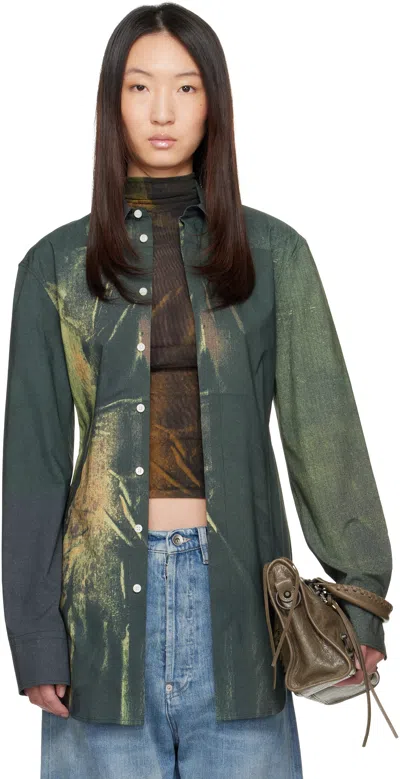 JEAN PAUL GAULTIER SSENSE EXCLUSIVE GREEN PRINTED ACID WATER SHIRT