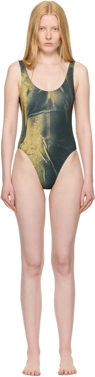 Jean Paul Gaultier Ssense Exclusive Green Water Body Printed Swimsuit In Gray