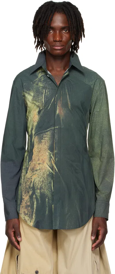 Jean Paul Gaultier Ssense Exclusive Khaki & Black Mesh Printed Acid Water Shirt In Blue