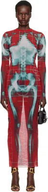 Jean Paul Gaultier Ssense Exclusive Red & Blue 'the Squeletor' Maxi Dress In 3058 Red/blueduck