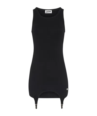 Jean Paul Gaultier Cotton Ribbed Tank Top With Lingerie Garter In Black