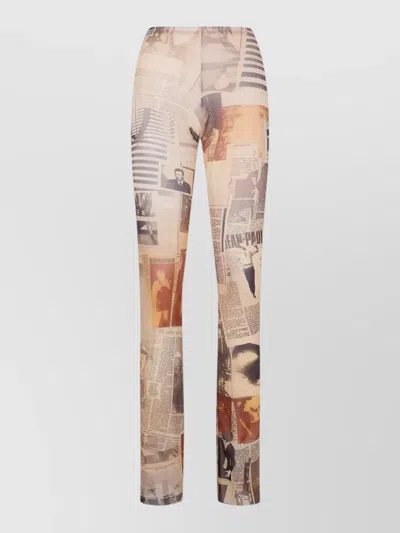 Jean Paul Gaultier Straight Leg Trousers All Over Print Silk In Brown
