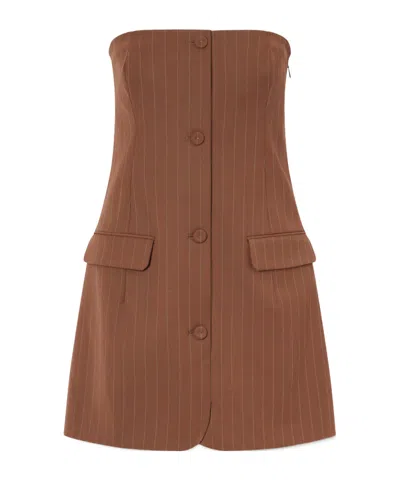 Jean Paul Gaultier Strapless Pinstriped Wool-blend Twill Mini Dress In Brown