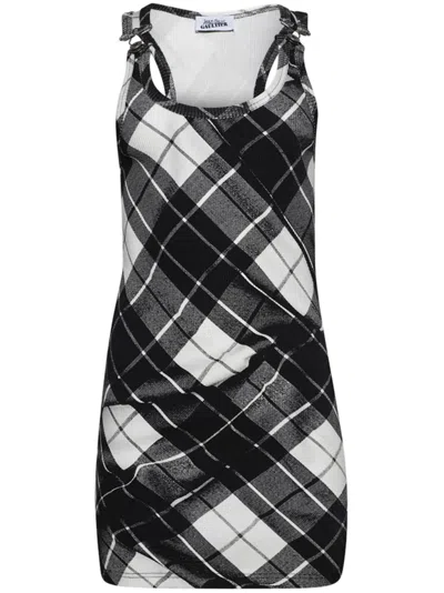 Jean Paul Gaultier Strapped Tartan Dress In Black