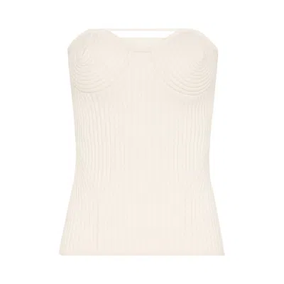 Pre-owned Jean Paul Gaultier Stretch Merino Wool Ribbed Corset 'white' | Women's Size L