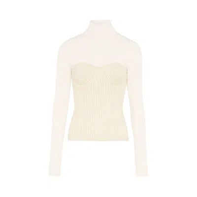 Pre-owned Jean Paul Gaultier Stretch Merino Wool Sweater 'white/ecru' | Women's Size Xs
