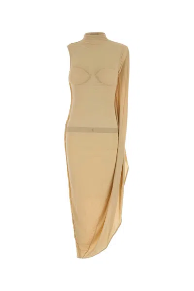 Jean Paul Gaultier Stretch Viscose Long Dress With Cotton Mesh And In In Brown