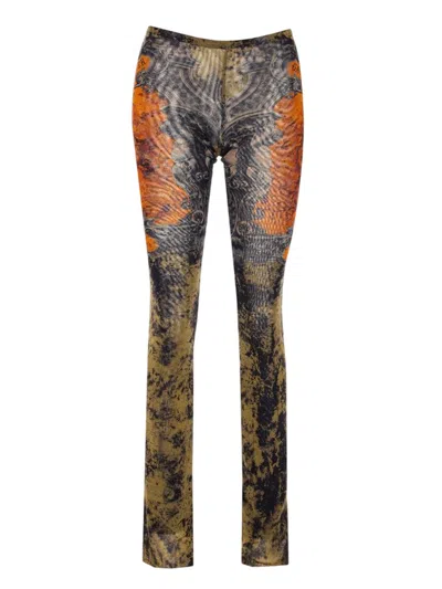 Jean Paul Gaultier Stretchy, Straight-leg Flared Pants With Graphic Print In Black