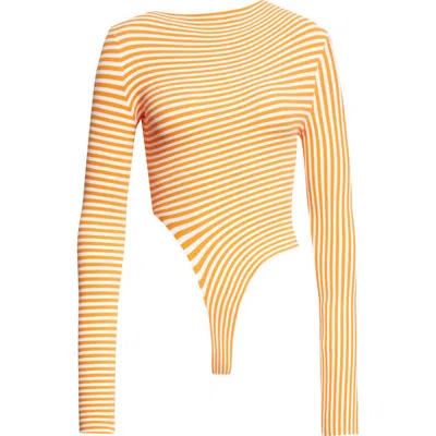 Jean Paul Gaultier Stripe Long Sleeve Bodysuit In Orange