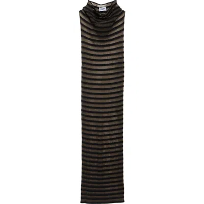 Jean Paul Gaultier Stripe Semisheer Cowl Neck Sleeveless Dress In Multi