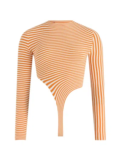 Jean Paul Gaultier Striped Asymmetric Bodysuit In Orange