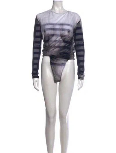 Pre-owned Jean Paul Gaultier Striped Crew Neck Bodysuit W/ Tags In White