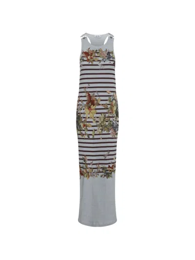 Jean Paul Gaultier Light Blue Mariniere Grape Cotton Long Dress In Gray