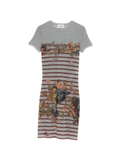 Jean Paul Gaultier Mariniere Grapes-print Mesh Short-sleeve Mini Dress In Blue
