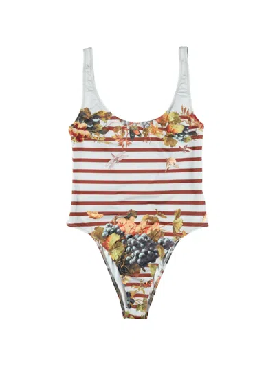 Jean Paul Gaultier Striped Scoop Neck Low Back Swimsuit In Brown