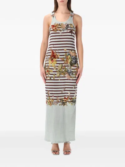 Jean Paul Gaultier Striped Floral Tank Maxi Dress In Gray