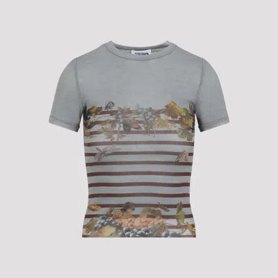 Jean Paul Gaultier Striped Floral-print T-shirt In Gray