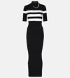 Jean Paul Gaultier Chain-embellished Striped Ribbed-knit Maxi Dress In Black
