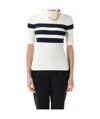 Jean Paul Gaultier High Neck Ribbed Texture Striped T-shirt In White