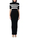 Jean Paul Gaultier Chain-embellished Striped Ribbed-knit Maxi Dress In Black