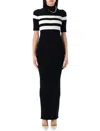 Jean Paul Gaultier Chain-embellished Striped Ribbed-knit Maxi Dress In Black White
