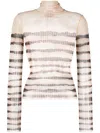 JEAN PAUL GAULTIER STRIPED LONG SLEEVE TURTLENECK TOP FOR WOMEN IN BEIGE