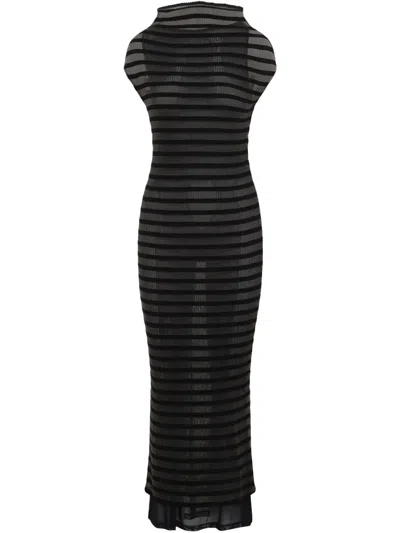 Jean Paul Gaultier Mariniere Striped Cap-sleeve Nylon Maxi Dress In Black