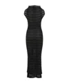 Jean Paul Gaultier Nylon Long Dress With Viscose Mariniere Stripes In Black In Black