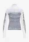 Jean Paul Gaultier Spandex Mesh Printed Feathers Mariniere Top M In White