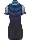 Jean Paul Gaultier Sheer Striped Mesh Dress With Short Sleeves In Blue