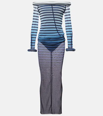 JEAN PAUL GAULTIER STRIPED SEMI-SHEER TULLE MAXI DRESS