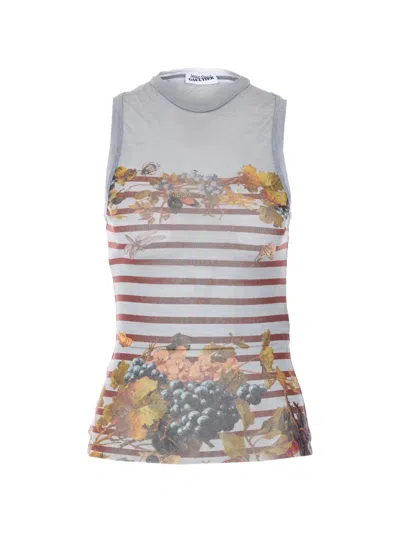 Jean Paul Gaultier Women Mariniere Grape Printed Tank Top In Gray