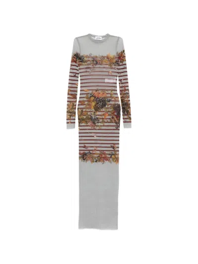 Jean Paul Gaultier Striped Printed Maxi Dress In Multi