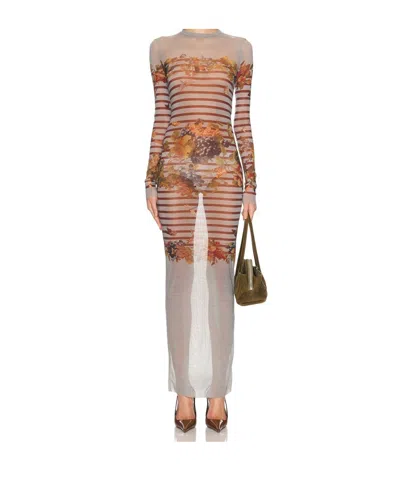 Jean Paul Gaultier Striped Printed Maxi Dress In Brown
