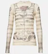 Jean Paul Gaultier Tattoo Mariniere Mesh Long-sleeve Top In Ecru/black/red